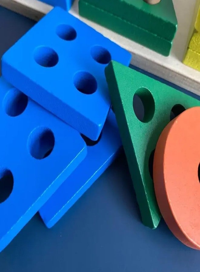 سمونيو لوحة مونتيسوري تعليمية خشبية للأطفال من سمونيو مع مكعبات ملونة لتمييز الأشكال والألوان، لعبة ألغاز لفرز الأشكال الهندسية، لعبة تكديس للأطفال الصغار، 5 أشكال، 20 قطعة - Image 3